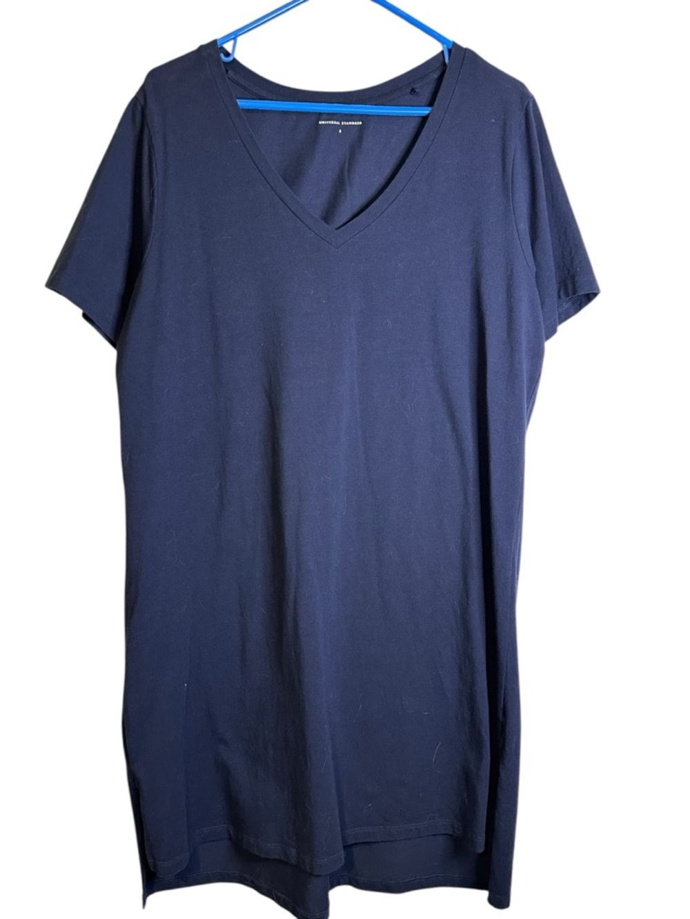 Universal Standard V Neck T Shirt Dress Cotton Stretch Midi Navy Small 14-16